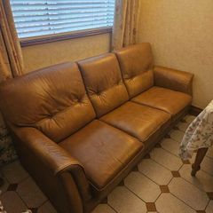 Wade Additions Genuine Leather 3 Seater Sofa Tan Brown