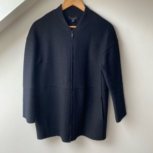 COS 100% Boiled Wool Cocoon Zip Jacket Coat - Black