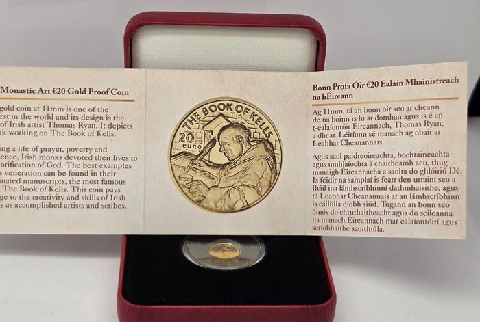 Ireland 2012 Gold Proof 20 Euro Book of Kells Celebrating Irish Monastic Art Coin in Original Holder with COA