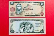 Jamaica  2 Dollars  1948 - 1973    scarce )Pick 58a.  UNC Commemorative Issue.