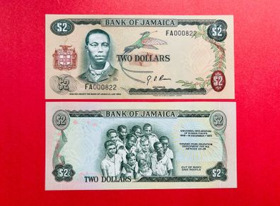 Jamaica  2 Dollars  1948 - 1973    scarce )Pick 58a.  UNC Commemorative Issue.