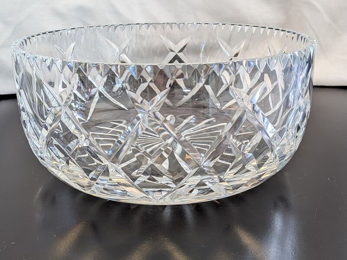 Large Bohemian Style Hand Cut Crystal Bowl Diamond Fan 22cm