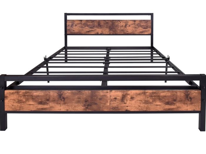 King Size Bed Frame with Wood Headboard