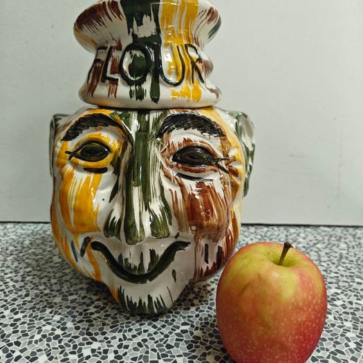 Vintage Barn Pottery Man's Head flour jar from Devon Pottery 1950s