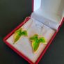 Green Ivy Leaf Earrings, Enameled Botanical Drop Earrings, Nature Inspired Jewelry, Gold Tone Leaf Dangle Earrings Image 4