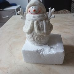 Anyu Fine Porcelain  Fur Trim  Snowman With Led Light. B.N.W.T