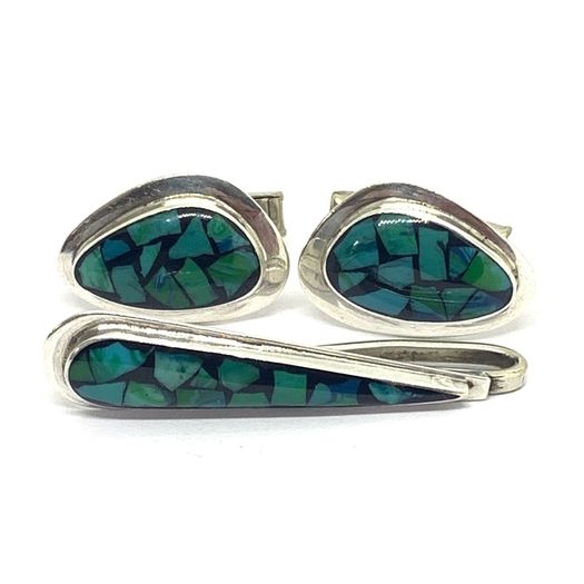Vintage silver cuff links and tie clip set