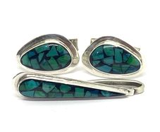 Vintage silver cuff links and tie clip set
