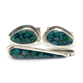 Vintage silver cuff links and tie clip set