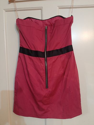 Pink black strapless mini dress