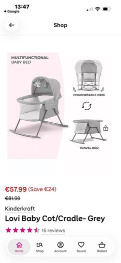 Kinderkraft Baby Cot/Cradle - Grey