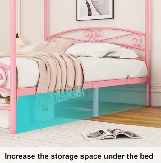 Canopy Bed Frame with Ornate European Style Headboard & Footboard Sturdy Steel Perfectly Fits Your Mattress Easy DIY Assembly All Parts Included