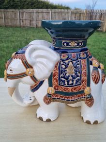 Vintage ceramic flower stand in the shape of an elephant