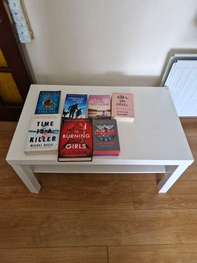 coffee table, books