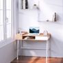 Computer Desk Compact Writing Desk with Drawer, Storage Compartments and Cable Management for Home Office and Study, Oak and White Image 3