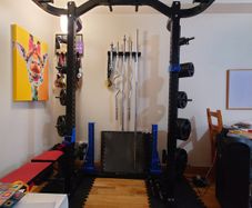 Half Rack with spotters and bench with attachments