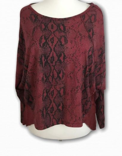 Ladies Red & Black Animal Print & Sequin Bat Wing Stylish Cotton Top Uk 18