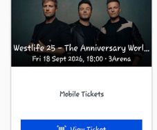 Westlife 25th Anniversary tour x2 Standing tickets