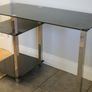 Large Black Tempered Glass Desk with Silver Metal Legs and 2 Storage Shelves Image 4