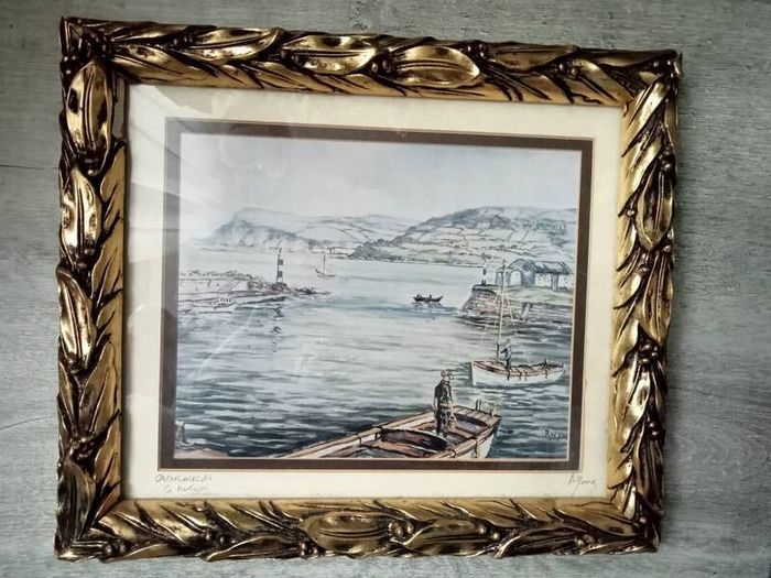 Signed Irish Fine Art print  by R. W. Young "Carnlough at Co.Antrim"