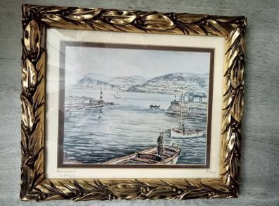 Signed Irish Fine Art print  by R. W. Young "Carnlough at Co.Antrim"