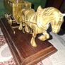 Solid Brass Shire Horse Pulling a Mining Cart mounted on wooden plinth, Postage Available or collection Image 2