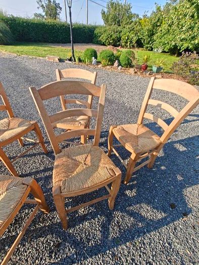 6 Wooden Wicker Dining Table Chairs