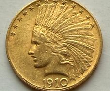 1910 U.S.A. Indian Head Gold 10 Dollar Coin. Sovereign 17gm