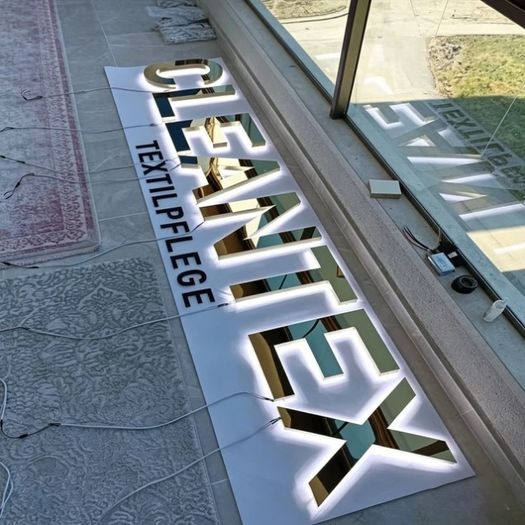 Mirror Gold Backlit 3D Letters - Custom Halo-Lit Stainless Steel Signage