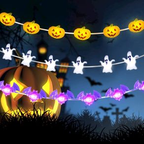 Halloween Lights, Romwish 3Pack 9M 60LED Pumpkin Ghost Bat Fairy Lights Battery Operated String Lights for Window Porch Stair Bar Halloween Decorations Outdoor & Indoor