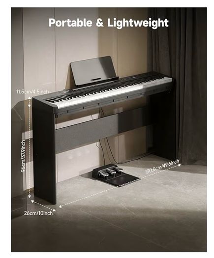piano, bench and audio transmitter