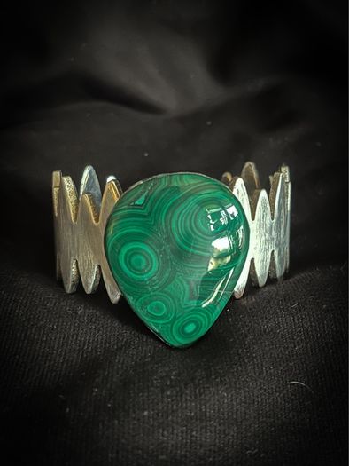 Malachite Crystal on a Salvaged Jagged Silver Bangle