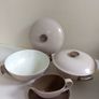 Pair of Vintage Poole Pottery Twintone Lidded Serving Dishes and a Matching Gravy Boat and Underplate, All in Colourway C54, Sepia and Mushroom and in the Older Streamline Shape, circa 1952-55 Image 4