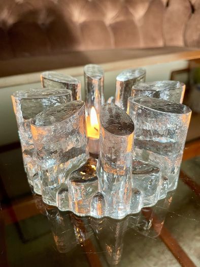 Vintage 1960s Georgshutte Art Glass Votive Candle Holder Trivet Dish Warmer
