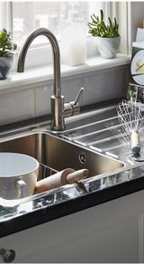 Brushed nickel kitchen mixer tap