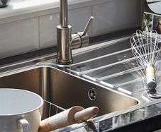 Brushed nickel kitchen mixer tap
