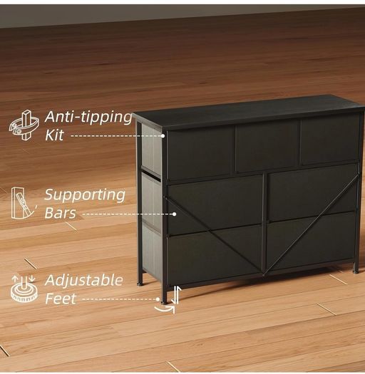 Chest of Drawers for Bedroom with 7 Drawers, Fabric Storage Drawer, Tall Black Hallway Storage Unit