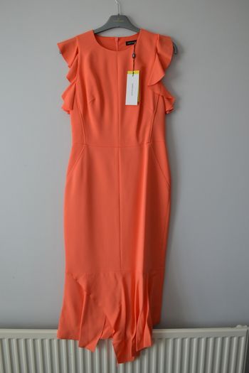 Karen Millen Frilly Dress SIZE 10 Coral