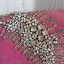 Pink suede diamante embellished bag with chain strap. Image 4
