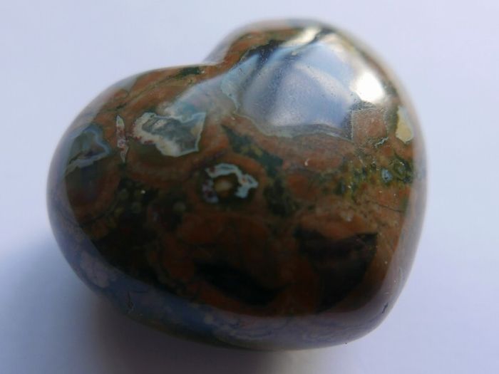 2" Multicolor Rhyolite Jasper Puffy Heart Crystal Mineral Stone
