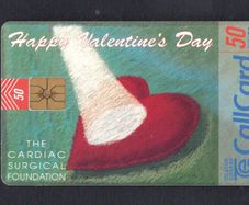 1997 Ireland 50 unit Happy Valentine's Day/ The Cardiac Surgical Foundation which aimed to research heart disease (Gemplus GEM1) Call Card Used. Telecom Eireann card number 1158.