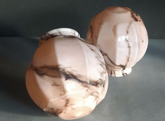 Pair of Bauhaus pink glass lampshade