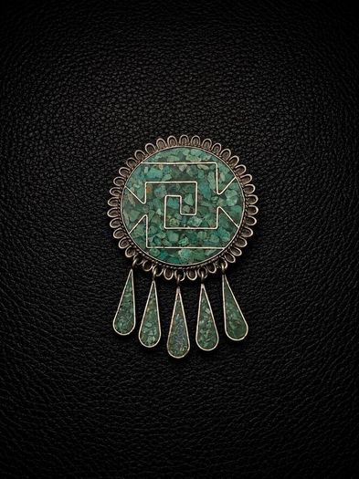 Vintage Mexican Signed 925 Sterling Silver Turquoise Inlay Brooch