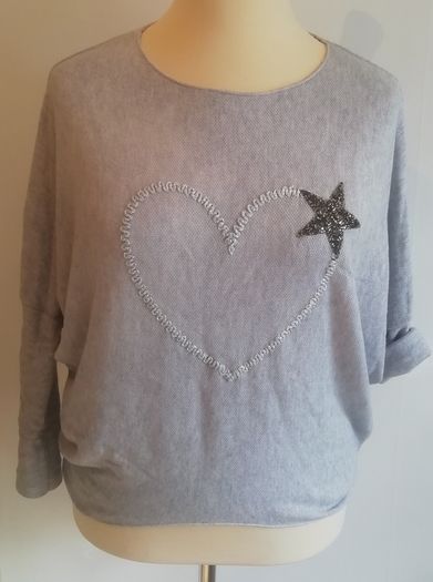 Carla Giannini Women's Angora Mix Top With Heart & Stars New With Tag Grey
