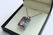 Brand New 18ct White Gold Mystic Topaz Solitaire Pendant &amp; Chain