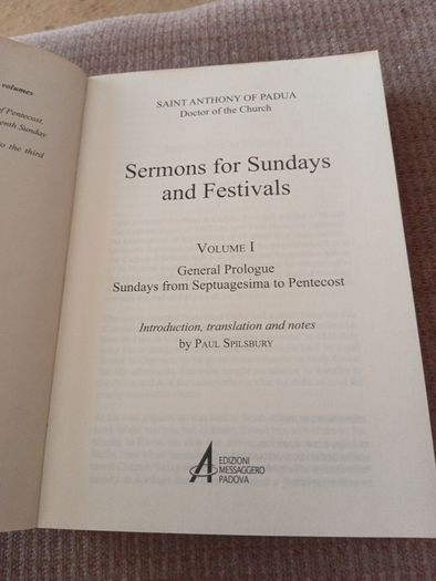 Rare Find St Anthony of Pauda. Sermons for Sundays and Festivals. Vol I. Religious. Short print run.