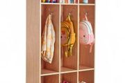 3-Section Kids Coat Locker, Wooden Toddler Cubby Storage Organizer with 6 Hooks &amp; Non-Slip Mat, Modern Kid Coat Cubbies with 6 Small Open Storage Boxes for Home, Kindergarten, Daycare, Natural