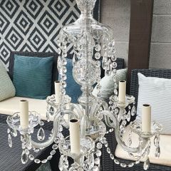 Large Vintage Preciosa Bohemian Crystal Chandelier, 5 Arm