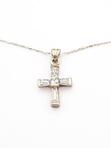 Sterling Silver CZ Cross Necklace On 925 Italian Chain