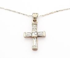 Sterling Silver CZ Cross Necklace On 925 Italian Chain